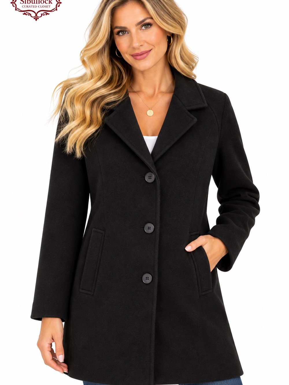 C34 Jones New York Petite Black Wool Blend Long Coat Size 10P